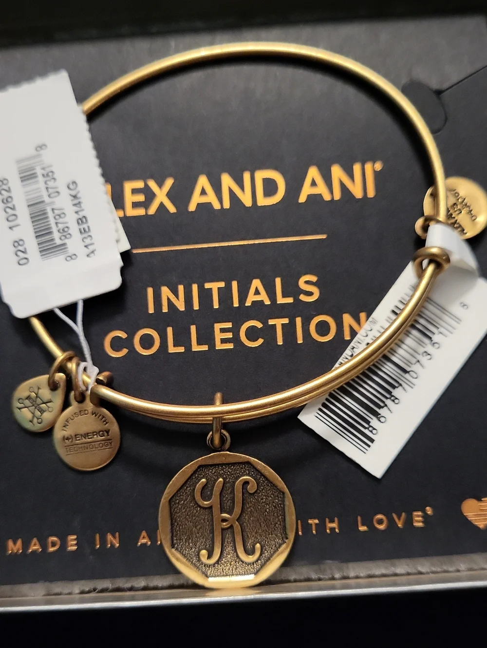 Alex and Ani Gold Initial K Expandable Bangle Bracelet NWT